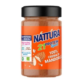 NATTURA PROTEIN SPORT Crema 100% Mandorle, Crema Spalmabile Proteica Senza Zuccheri Aggiunti, Crema Proteica Senza Glutine, 100% Naturale, 21% di Proteine, 180g