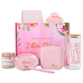 Bridal Shower Gifts for Bride - 7pcs In My Wife Era Cup Bride To Be Gifts Box, Cool Bachelorette Gift for Women, Wedding Day Engagement Bachelor Party Fiance Gifts for Her Engaged Couples (Pink)