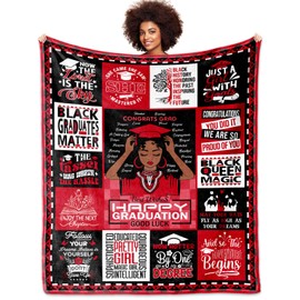 VMASUEY African American Graduation Gifts Throw Blanket 60" X 50", Graduation Gifts for Her, Black Girl Graduation Gifts, 2024 Graduation Gifts for Black Queen, Graduation Blanket for Black Women