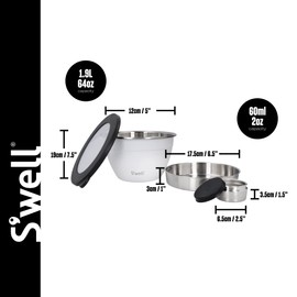 S'well Salad Bowl Kit, Moonstone, 1.9L - Salad Lunch Box with Condiment Container and Removable Tray - Leak-Proof and Dishwasher Safe, White