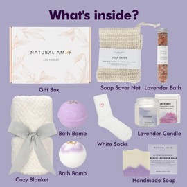 Natural Amor Lavender Blanket Spa Gift for Women 8pcs, Birthday Gift for Women, Self Care Gift for Birthday, Christmas
