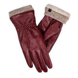 Alepo Genuine Sheepskin Leather Gloves For Women, Winter Warm Touchscreen Texting Cashmere Lined Driving Motorcycle Dress Gloves (Burgundy-XXL)