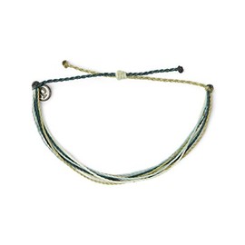 Pura Vida Original Shoreline Bracelet - 100% Waterproof, Adjustable Drawstring Band - Copper Charm, Green