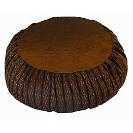 Meditation Cushion Zafu Pillow Buckwheat Fill - Global Weave Brown Gold