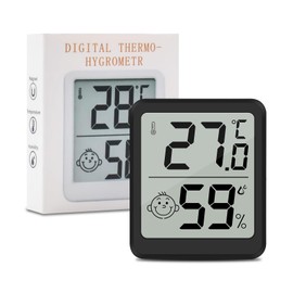 Indoor Thermometer Hygrometer LCD Room Thermometer Humidity Meter Digital Indoor with Smiley Indicator for Baby Room Living Room Office Greenhouse Black (1)