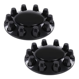 CROSSDESIGN Front Wheel Covers Hub Axle Semi Plastic ABS Pair 33mm Nut Covers 1-Pair Chrome Glossy Black Fit for Most of 10 Holes 20" & 22.5" & 24.5" Semi-Truck Wheels with 11.25" Bolt Circle Wheels
