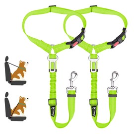 SlowTon Dog Seat Belt, 2 Pack Pet Car Seatbelt Headrest Restraint Adjustable Puppy Safety Seat Belt Reflective with Elastic Bungee Connect with Dog Harness in Vehicle for Travel Daily Use(Lime)