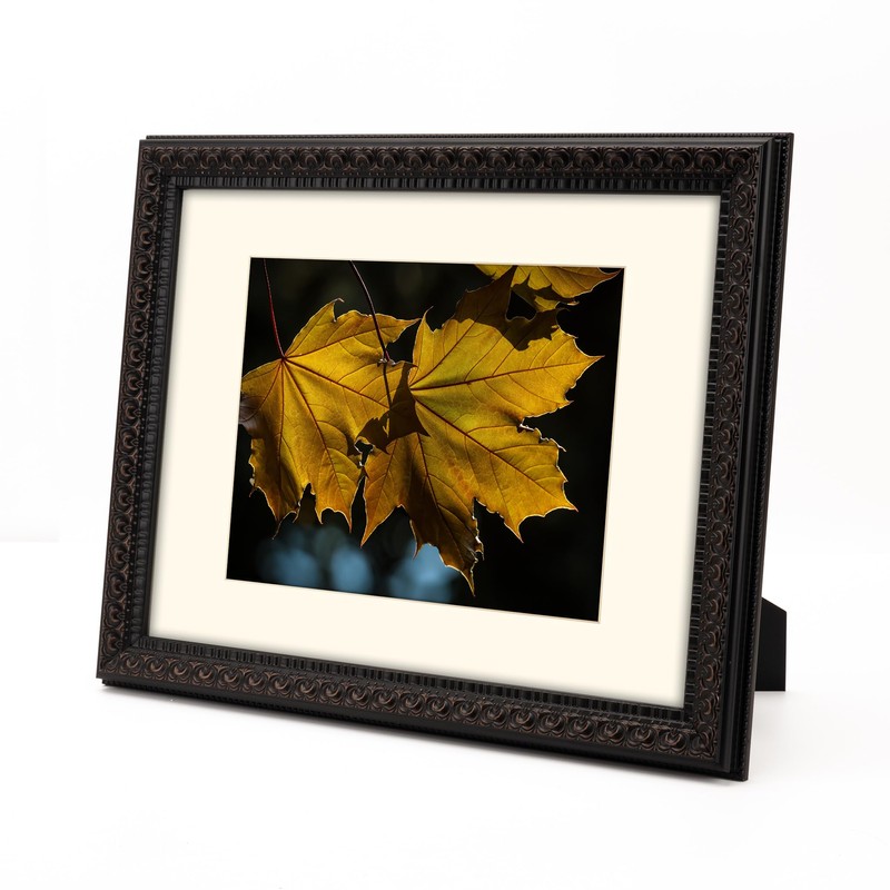 WYNCO 11x14 Rustic Black Ornate Wooden Picture Frame, with Mat