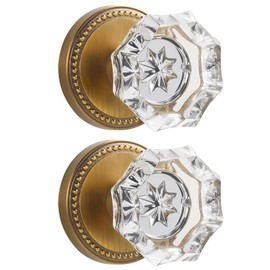 SORWDUERM Antique Brass Door Knobs Crystal Door Knob Dummy Door Knobs Glass Interior Dummy Handle Single Sided Decorative 2 Pack