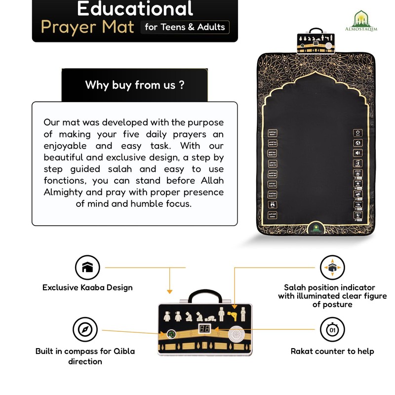 ALMOSTAQIM Educational Prayer Mat for Teens and Adults - Interactive