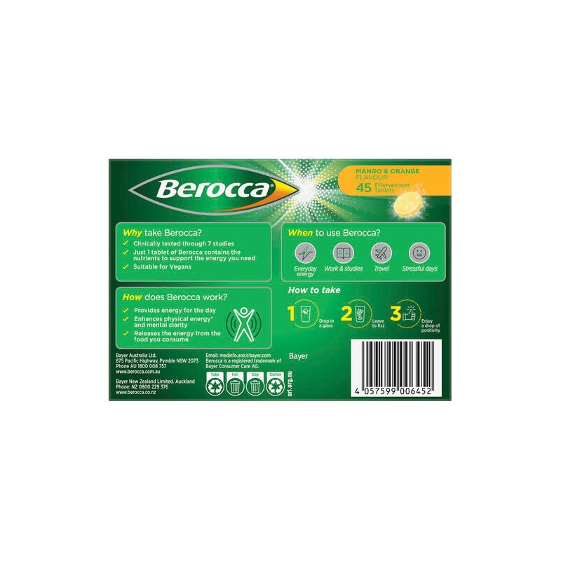 Berocca Energy Vitamin B & C Mango & Orange Flavour