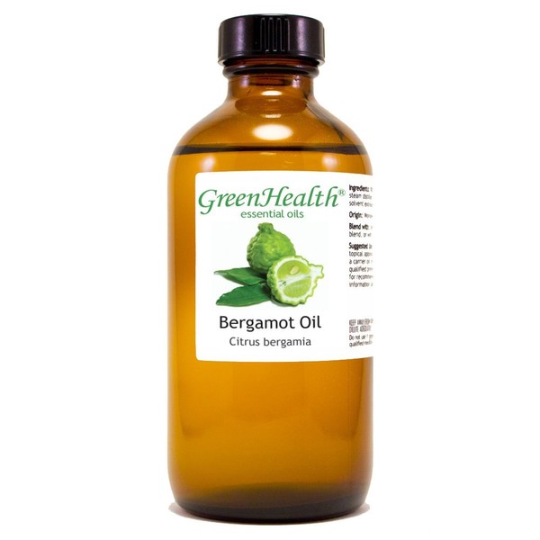 GreenHealth Bergamot Essential Oil – 8 fl oz (237 ml) Glass Bottle w/Cap – 100% Pure Essential Oil