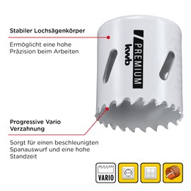kwb HSS Bi-Metal Hole Saw, Diameter 40 mm, 8% Cobalt Alloy with Progressive Vario Teeth and High Precision for Versatile Uses