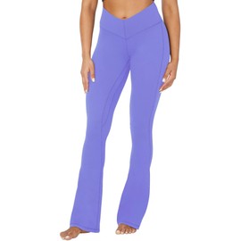 Sunzel Mini Flare Leggings for Women V Crossover Mid Rise Workout Flared Yoga Pants with Tummy Control and Wide Leg 34" Periwinkle X-Small