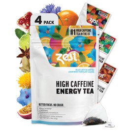Zest Energy Tea Assortment Box – High Caffeine Tea Bags Sampler with Black & Green Tea – Caffeinated Coffee Alternative for Morning Focus – 80 Tea Bags – 135-150mg Caf per Cup – Natural, Non-GMO, Keto