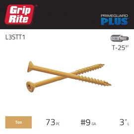 Grip-Rite L3STT1 PrimeGuard Plus #9 x 3 Wood to Wood Deck Screw, Tan, 1lb Box