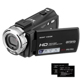 ORDRO HDV-V12 Video Camera Full HD Camcorder Digital Recorder | 1080P 30FPS 30MP | 3.0 Inch Rotation LCD | 16X Digital Zoom | Infrared Night Vision - Black (V12 Base)