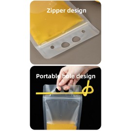 50 Pack 17oz Disposable Drink Bags with 50 Straws - Leak Proof Stand Up Pouches for Bubble Tea, Juice, Iced Coffee, Smoothie - Eco Friendly Takeout Beverage Bags for Party, Cafe, Food Truck