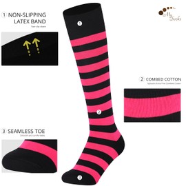 Mysocks Unisex Knee-Length Socks - Long Striped Socks - fuchsia black, size: 42-46