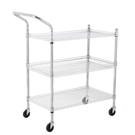 PioneerWorks PioneerWorks Commercial Grade Utility Cart - 3 Tires, Wire Rolling Cart with Handle Bar, Alloy Steel Food Storage Trolley, High Handle