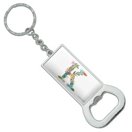 GRAPHICS & MORE Letter K Floral Monogram Initial Keychain Rectangle Chrome Plated Metal Bottle Cap Opener