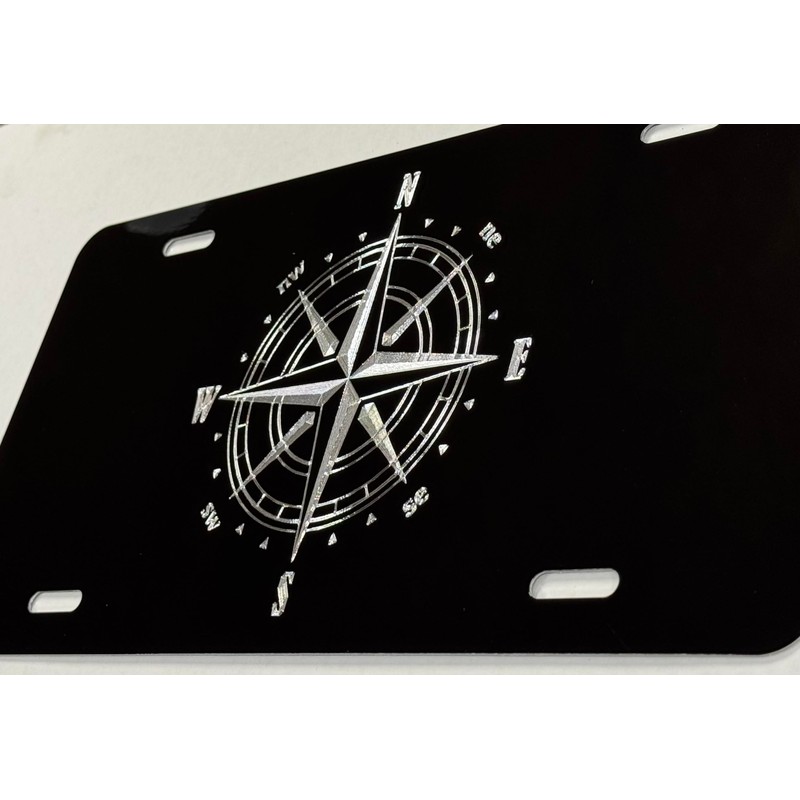 Brilliant Engraved Compass Car Tag Diamond Etched Vanity Front License