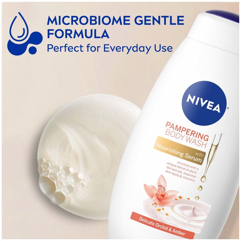 NIVEA Delicate Orchid and Amber Body Wash with Nourishing Serum,
