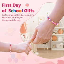 Lifecapido First Day of School Bracelet, First Day of School Gift for Kindergarten Preschool First Second Grade, Colorful Matching Heart Adjustable Bracelet for Mom and Daughter, Back to School Gifts