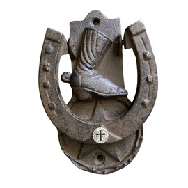 Cross Horseshoe Cast Iron Door Knocker, Lucky Star Unique Housewarming Gift, Rustic Home