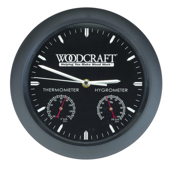 WOODCRAFT Woodshop Clock with Thermometer and Hygrometer