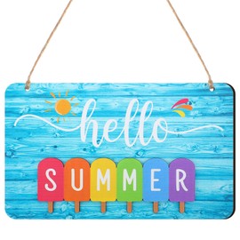 Hello Fall Sign Rustic Wood Decor Hello Winter Sign Summer Spring Farmhouse Wall Hanging Plaque Filleted Corner Wooden Sign for Home Bathroom Indoor Outdoor, 10 x 5.5 Inch(Ice lolly Style,Black Word)