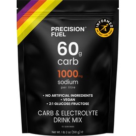 Precision Fuel PF60 Carb & Electrolyte Drink Mix Powder for Hydration & Energy - Endurance Sports Nutrition, Vegan, Hypotonic - 60g Carb, 1000mg Sodiu