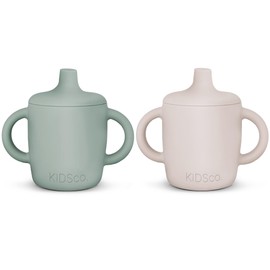 KIDSco. KIDSco. Silicone Sippy Cup and Training Cup for Baby 6 months+ Soft Spout and Handles Unbreakable Easy Grip for Babies 6-12 months and Toddlers 1-3 years 5oz/150ml (2-pack Sandy Shore and Green)