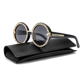 SKYWAY Retro Shining Oversized Round Sunglasses for Women Hippie Classic Style 400 Sun Protection