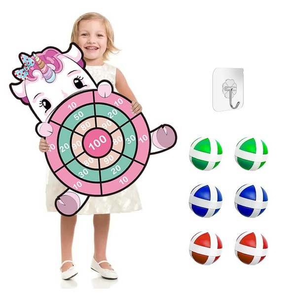 Children's Dartboard, Unicorn Toy Theme Dart Board with 6 Balls,