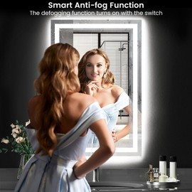 LED Bathroom Mirror with Lights, Backlit and Front Lighted, Wall-Mounted Vanity Mirror 3000K/4000K/6000K, Anti-Fog, 3 Colors, Dimmable, Memory Function, Tempered Glass, Shatter-Proof (16"x24")