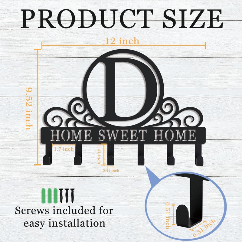 SIFZYJGN Metal Letter D Key Holder for Wall, Monogram Coat