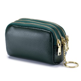 PORRASSO Genuine Leather Coin Purse Change Pouch Portable Credit Card Holder Multifunction Key Case Wallet for Men Women Green