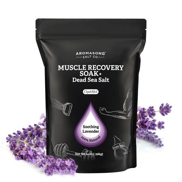Aromasong Muscle Recovery Bath Soak 14 OZ - with Pure Dead Sea Salt, OptiMSM, Magnesium Flakes & Essential Oils - Made in USA