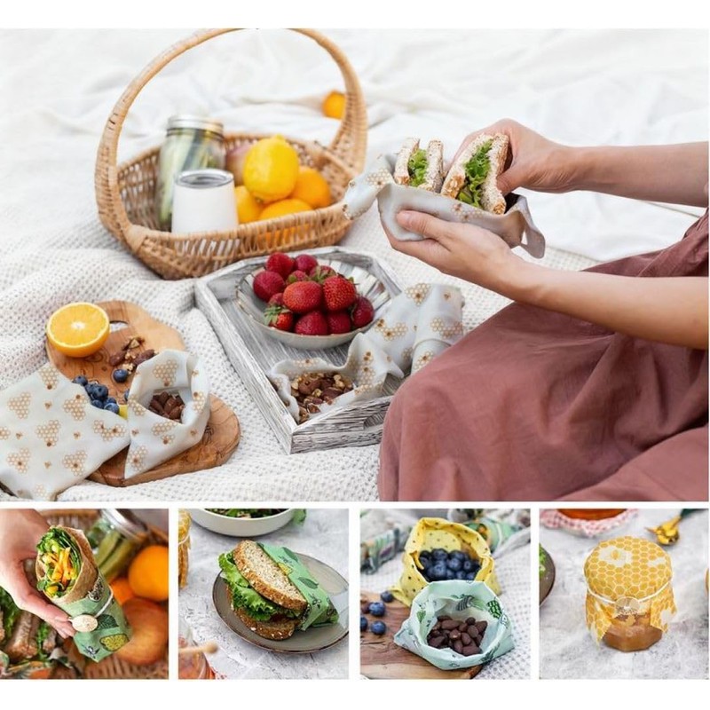 Reusable Beeswax Wraps For Food (3 Sizes S,M,L) Sustainable Food