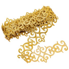 NBEADS About 5.2 Yards Gold Embroidery Polyester Ribbons, 3" Wide Adhesive Cloud Lace Trim Iron on Metallic Flower Lace for Sewing Costumes Gowns Home Decor Garment Accessories