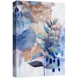 NWT Canvas Print Wall Art Pastel Blue Forest Plant Collage Abstract Nature Illustrations Modern Art Decorative Floral Botanical Relax/Zen Colorful Wilderness for Living Room, Bedroom, Office - 24"x36"