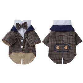 BT Bear Small Dog Tuxedo, Dog Wedding Suit Puppy Formal Shirt, Dog Suit Formal Tuxedo with Black Bow Tie Small Medium Dogs Outfit for Party Birthday Festiva,Brown M