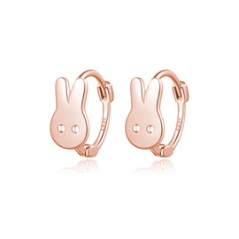 Reffeer Solid 925 Sterling Silver Easter Rabbit Earrings Hoops for Women Teens Cute Bunny Huggie Earrings (C-Rose Gold)