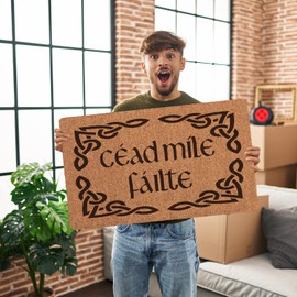 Bnwepo Scottish Coir Doormat, Scottish Gaelic Welcomes Doormat, Céad Míle Fáilte A Hundred Thousand Welcome Mats for Front Door, Door Mat Outside Entrance, 17x30 Inch