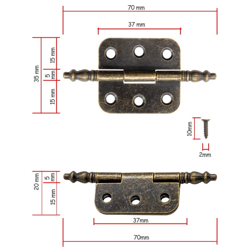 Fuxxer® 4 x Antique Hinges, Metal Hinges, Iron Hinges, Vintage