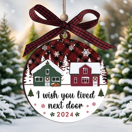 I Wish You Lived Next Door Ornament, Neighbor Christmas Ornaments, Best Friend Christmas Ornaments, 2 Layer Wood Neighbor Ornament, for Neighbors, Awesome Neighbor Gift for Women