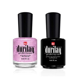 duri Durilaq, DUO6D Aurora, Shimmer Pink Lilac Semi Sheer Gel Effect Lacquer and Top Coat, 0.61 fl.oz. Each