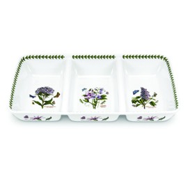 Portmeirion Botanic Garden 3-Section Server | 17 x 9.5 Inch Serving Platter with Assorted Motifs | Made from Porcelain | Microwave and Dishwasher Safe