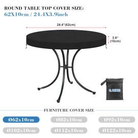 VANSHEIM Circular Table Top Cover Waterproof Garden Round Table Top Cover Outdoor Table Cover for Round Bistro Table and Folding Table with Heavy Duty Oxford Fabric Weatherproof Covers Ø62x10cm